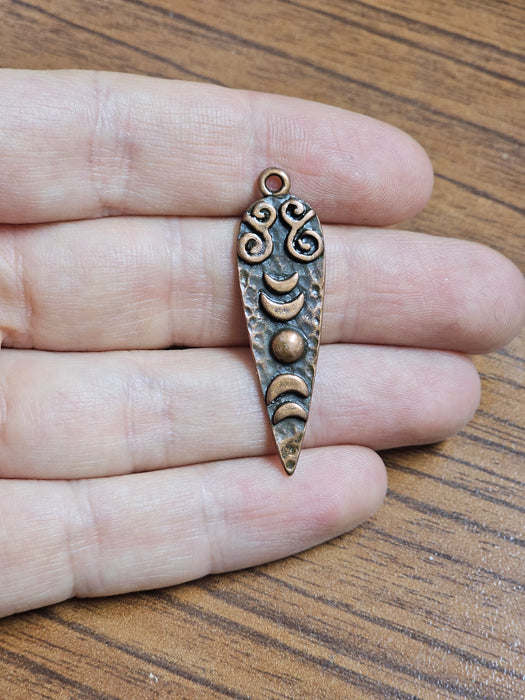 Copper Charms, Baroque Charms, Ethnic Earring Charms, Copper Rustic Pendant, Necklace Parts, Antique Copper Plated 42x12mm G36825