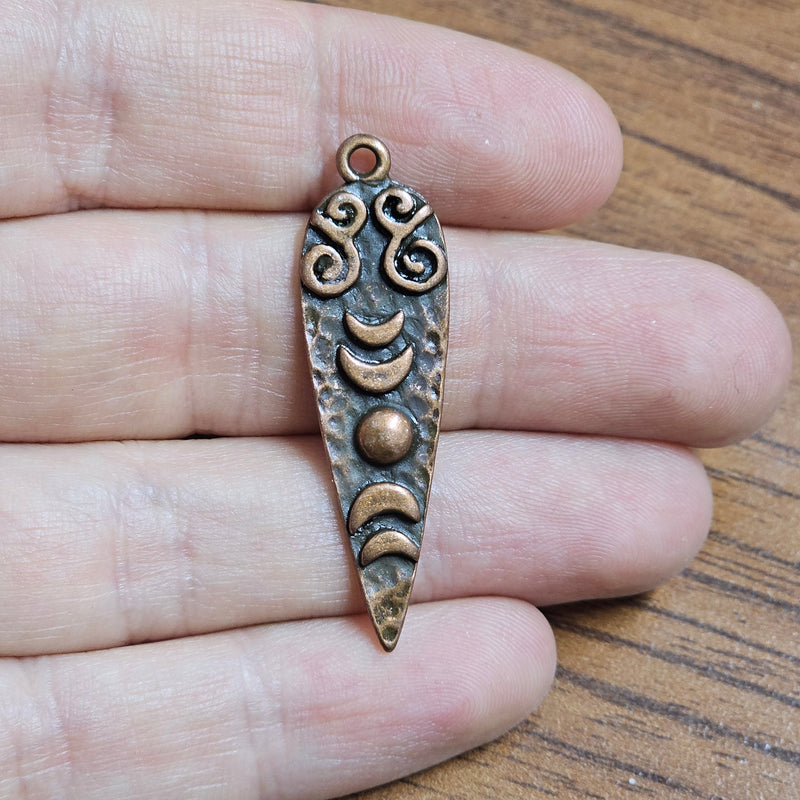 Copper Charms, Baroque Charms, Ethnic Earring Charms, Copper Rustic Pendant, Necklace Parts, Antique Copper Plated 42x12mm G36825