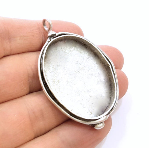 Silver Pendant Blank Bezel Base Setting Necklace Blank Mountings Antique Silver Plated Brass (40x30 mm blank) G13361