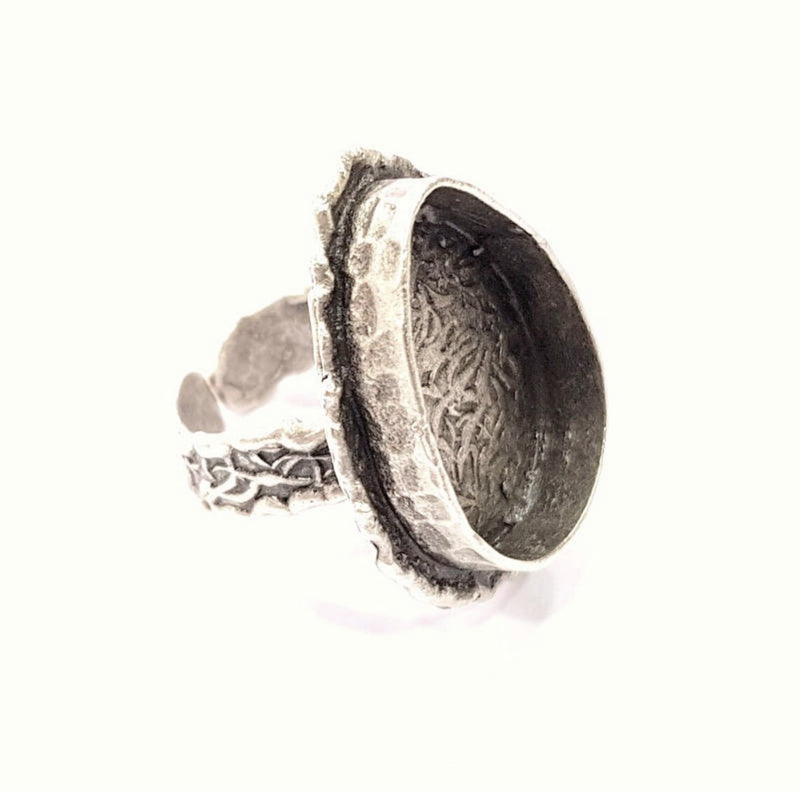 Silver Ring Setting Resin Ring Blank Cabochon Base inlay Ring Mounting Adjustable Ring Base Bezel (25x18mm)Antique Silver Plated Brass G9851