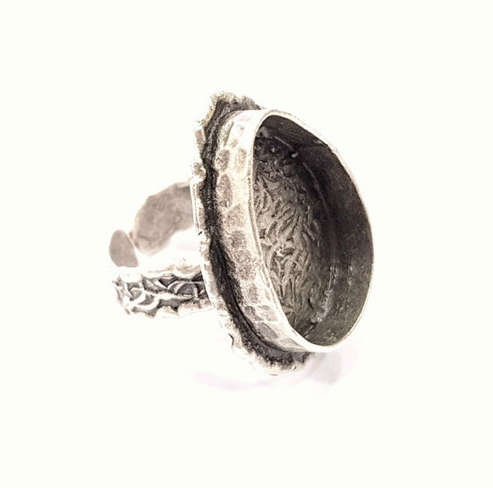 Silver Ring Setting Resin Ring Blank Cabochon Base inlay Ring Mounting Adjustable Ring Base Bezel (25x18mm)Antique Silver Plated Brass G9851