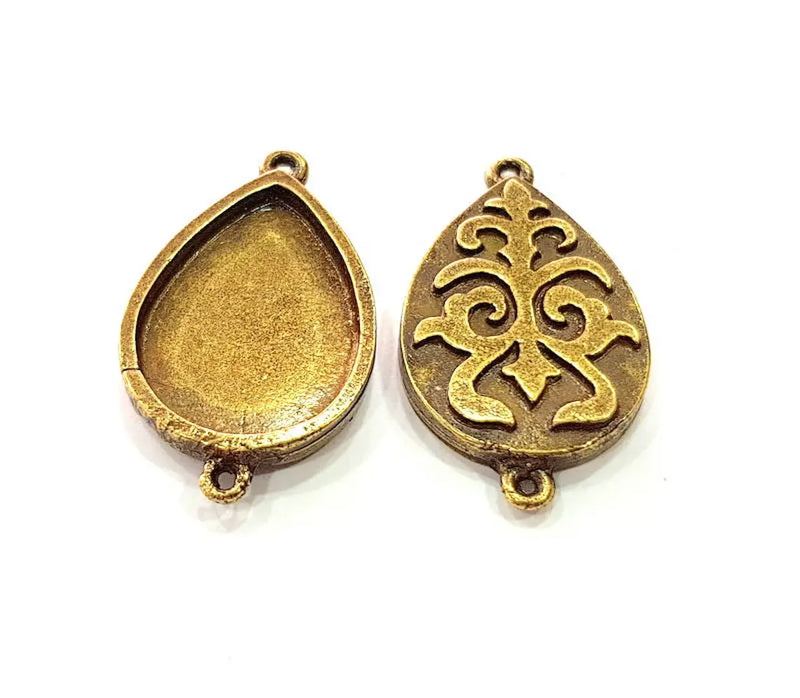 4 Antique Bronze Connector Pendant Blank inlay Blank Mosaic Blank Resin Blank Bezel Base Setting Mountings (25x18mm blank) G11989