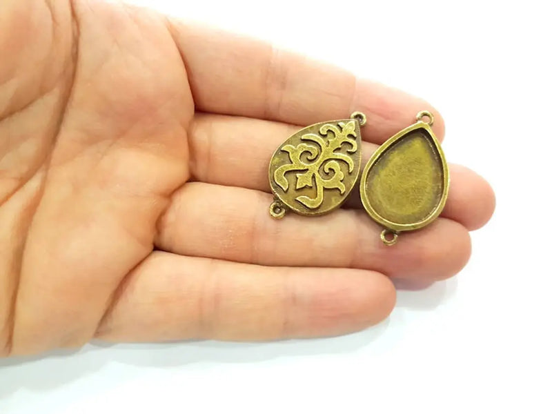 4 Antique Bronze Connector Pendant Blank inlay Blank Mosaic Blank Resin Blank Bezel Base Setting Mountings (25x18mm blank) G11989