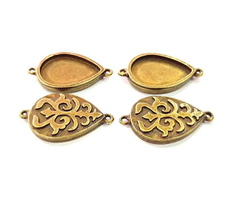 4 Antique Bronze Connector Pendant Blank inlay Blank Mosaic Blank Resin Blank Bezel Base Setting Mountings (25x18mm blank) G11989