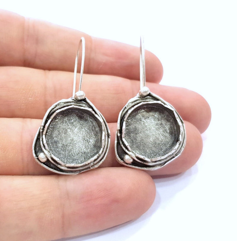 Earring Blank Base Settings Silver Resin Blank Cabochon Base inlay Blank Mountings Antique Silver Plated Brass (15mm blank) 1 Set  G14502