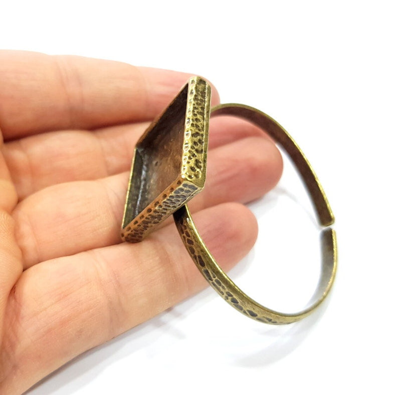 Bracelet Blank Cuff Bezel Resin Cuff inlay Blank Glass Cabochon Base Bezel Hammered Adjustable Antique Bronze Bracelet (25x25mm ) G15989