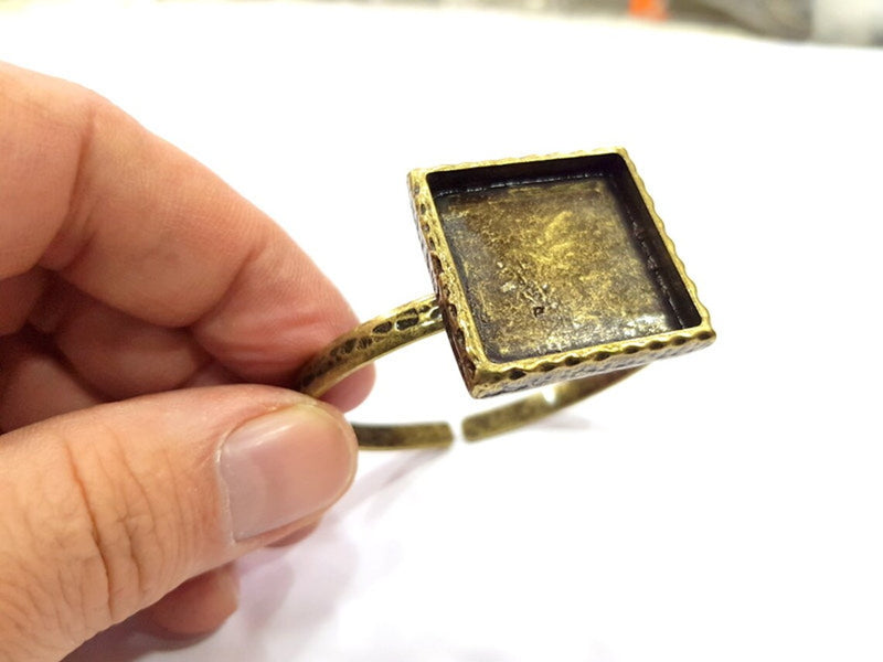 Bracelet Blank Cuff Bezel Resin Cuff inlay Blank Glass Cabochon Base Bezel Hammered Adjustable Antique Bronze Bracelet (25x25mm ) G15989