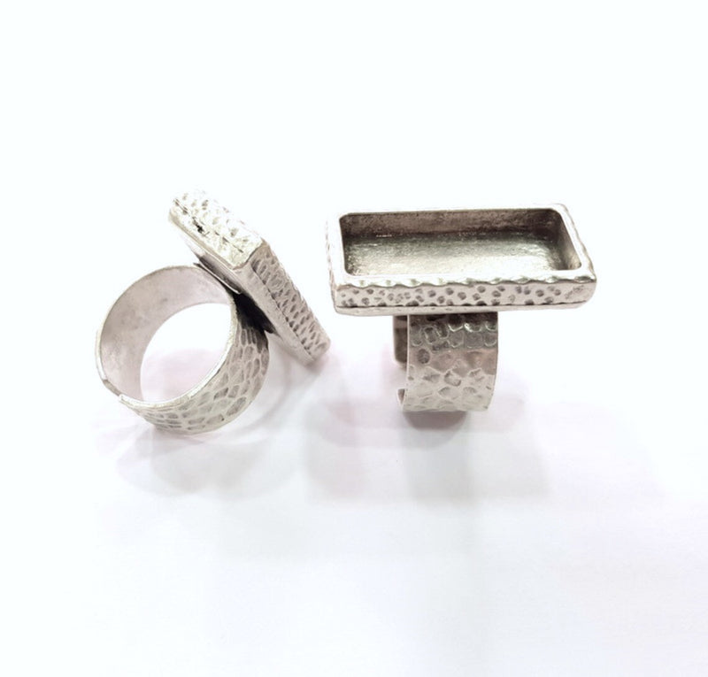 Ring Blank Setting Hammered Ring Base Bezel inlay Ring Backs Glass Cabochon Mounting Adjustable Antique Silver Plated Ring (25x10mm ) G19572