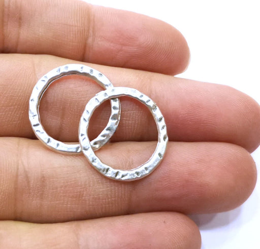 10 Hammered Circle Findings Antique Silver Plated Circle (20 mm)  G18011