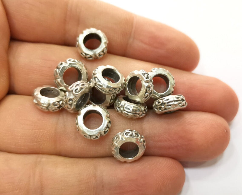 10 Silver Rondelle Beads Antique Silver Plated Beads (11mm) G19150