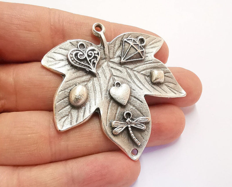 Silver Leaf Charms Connector Antique Silver Plated Charms (55x54mm) G20251