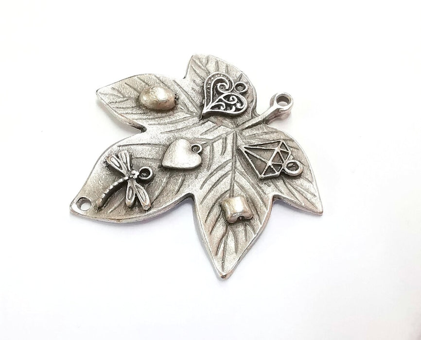 Silver Leaf Charms Connector Antique Silver Plated Charms (55x54mm) G20251