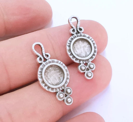 10 Silver Charms Blank Bezel Resin Bezel Mosaic Mountings Antique Silver Plated Charms (27x12mm)( 8 mm Bezel Inner Size)  G22081