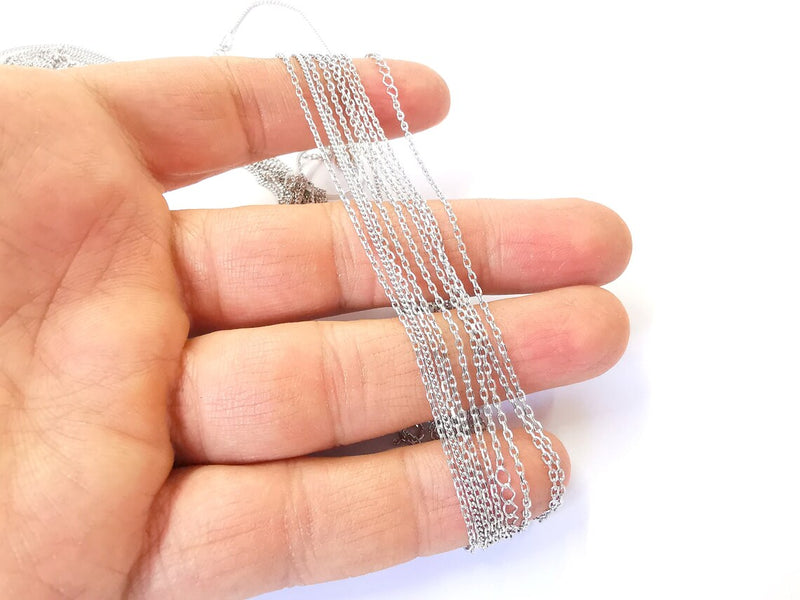 Rhodium Plated Sterling Silver Finished Necklace Chain Cable Chain (2x1,4mm) 925 Solid Silver Ready Chain (40cm+5cm-16inch+2inch) G30186