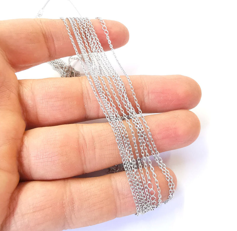 Rhodium Plated Sterling Silver Finished Necklace Chain Cable Chain (2x1,4mm) 925 Solid Silver Ready Chain (40cm+5cm-16inch+2inch) G30186