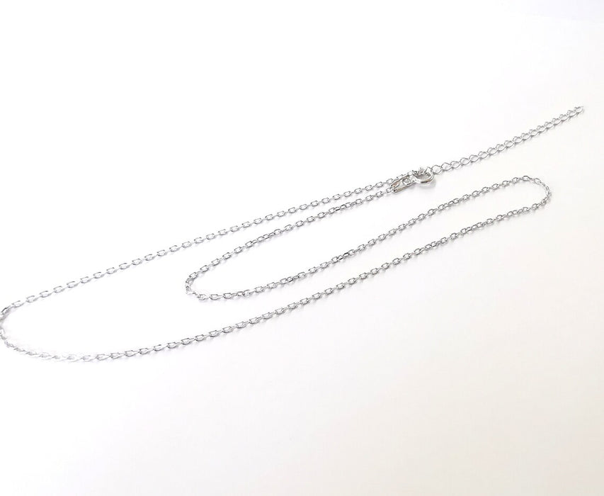 Rhodium Plated Sterling Silver Finished Necklace Chain Cable Chain (2x1,4mm) 925 Solid Silver Ready Chain (40cm+5cm-16inch+2inch) G30186