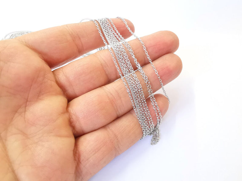 Rhodium Plated Sterling Silver Finished Necklace Chain Cable Chain (2x1,4mm) 925 Solid Silver Ready Chain (40cm+5cm-16inch+2inch) G30186