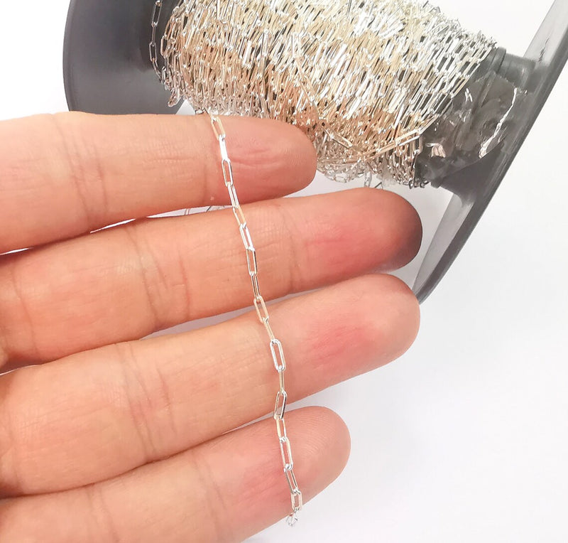 Sterling Silver Soldered Chain 1mt(3.3ft) 925 Solid Silver Rectangle Chain Cable Chain (4,5x1,8mm) G30185