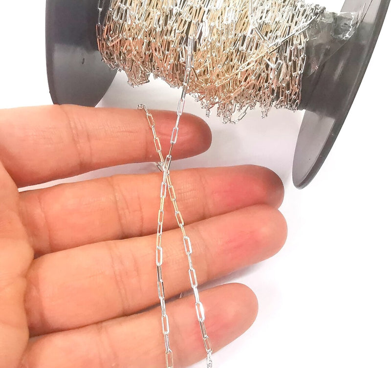 Sterling Silver Soldered Chain 1mt(3.3ft) 925 Solid Silver Rectangle Chain Cable Chain (4,5x1,8mm) G30185