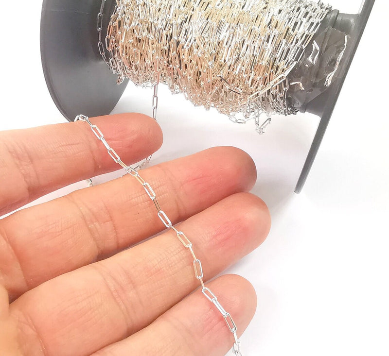 Sterling Silver Soldered Chain 1mt(3.3ft) 925 Solid Silver Rectangle Chain Cable Chain (4,5x1,8mm) G30185