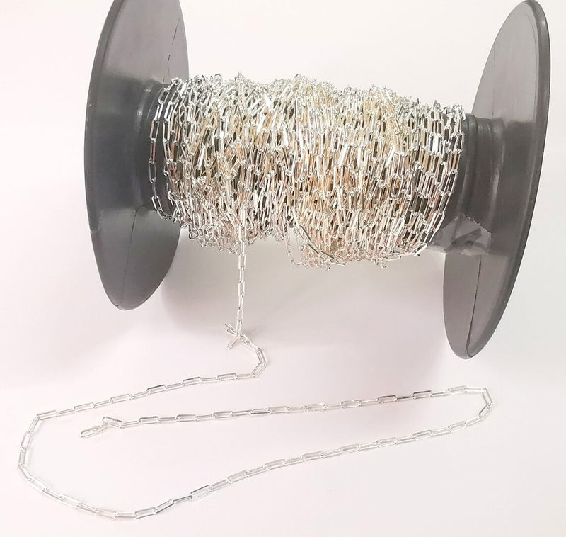 Sterling Silver Soldered Chain 1mt(3.3ft) 925 Solid Silver Rectangle Chain Cable Chain (4,5x1,8mm) G30185