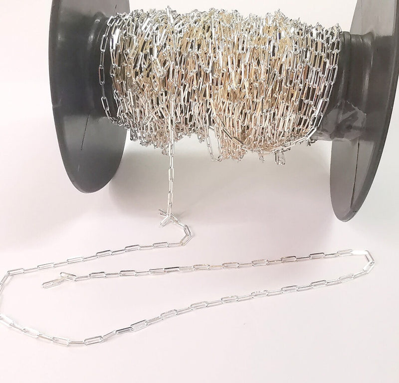 Sterling Silver Soldered Chain 1mt(3.3ft) 925 Solid Silver Rectangle Chain Cable Chain (4,5x1,8mm) G30185