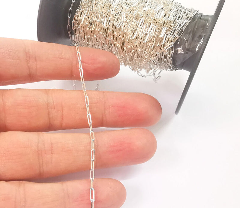 Sterling Silver Soldered Chain 1mt(3.3ft) 925 Solid Silver Rectangle Chain Cable Chain (4,5x1,8mm) G30185