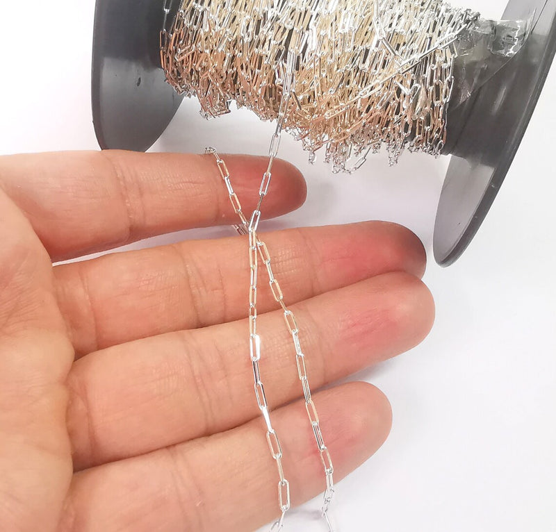 Sterling Silver Soldered Chain 1mt(3.3ft) 925 Solid Silver Rectangle Chain Cable Chain (4,5x1,8mm) G30185