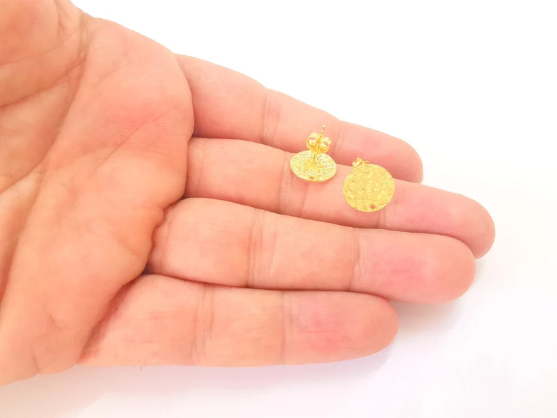 Earring Stud with Hole, Gold Plated Sterling Silver Earring Posts 2 Pcs (1 pair) 925 Silver Earring Engraving (12mm) G30188