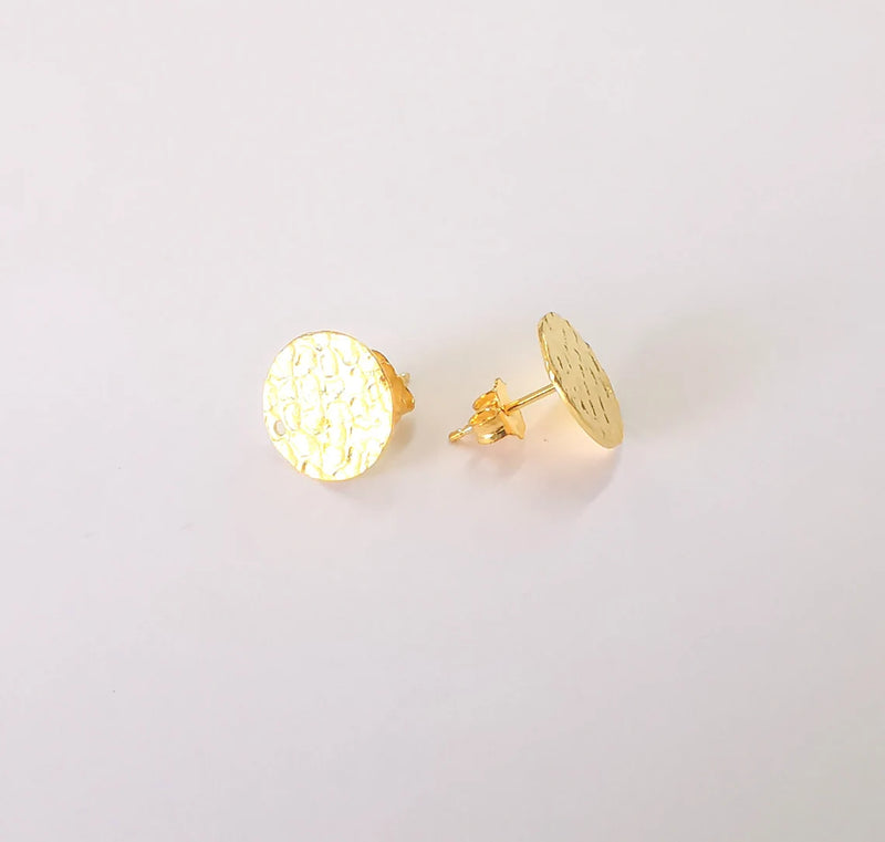 Earring Stud with Hole, Gold Plated Sterling Silver Earring Posts 2 Pcs (1 pair) 925 Silver Earring Engraving (12mm) G30188