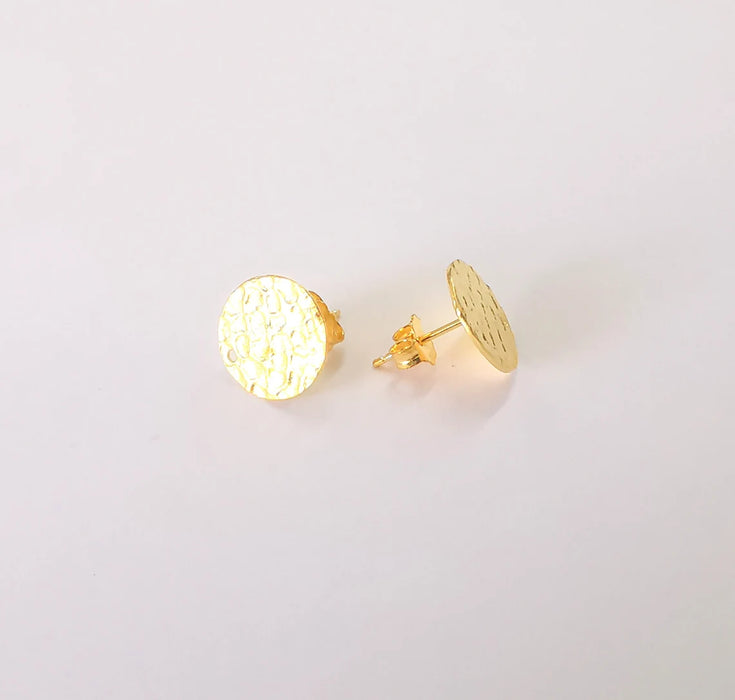 Earring Stud with Hole, Gold Plated Sterling Silver Earring Posts 2 Pcs (1 pair) 925 Silver Earring Engraving (12mm) G30188