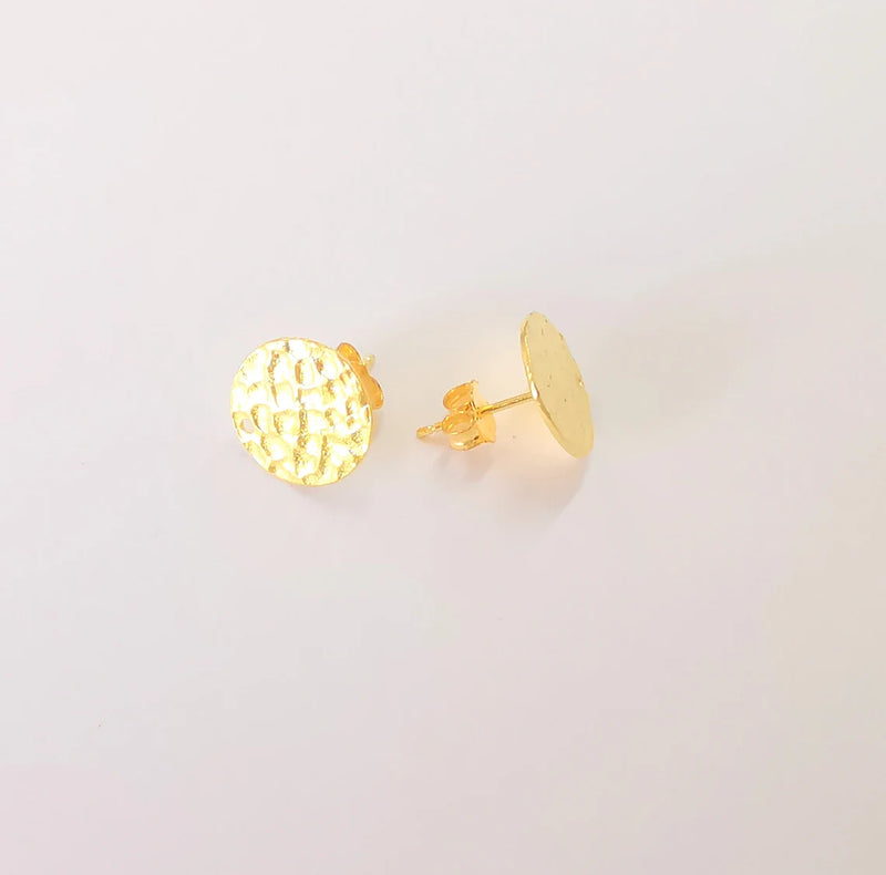 Earring Stud with Hole, Gold Plated Sterling Silver Earring Posts 2 Pcs (1 pair) 925 Silver Earring Engraving (12mm) G30188