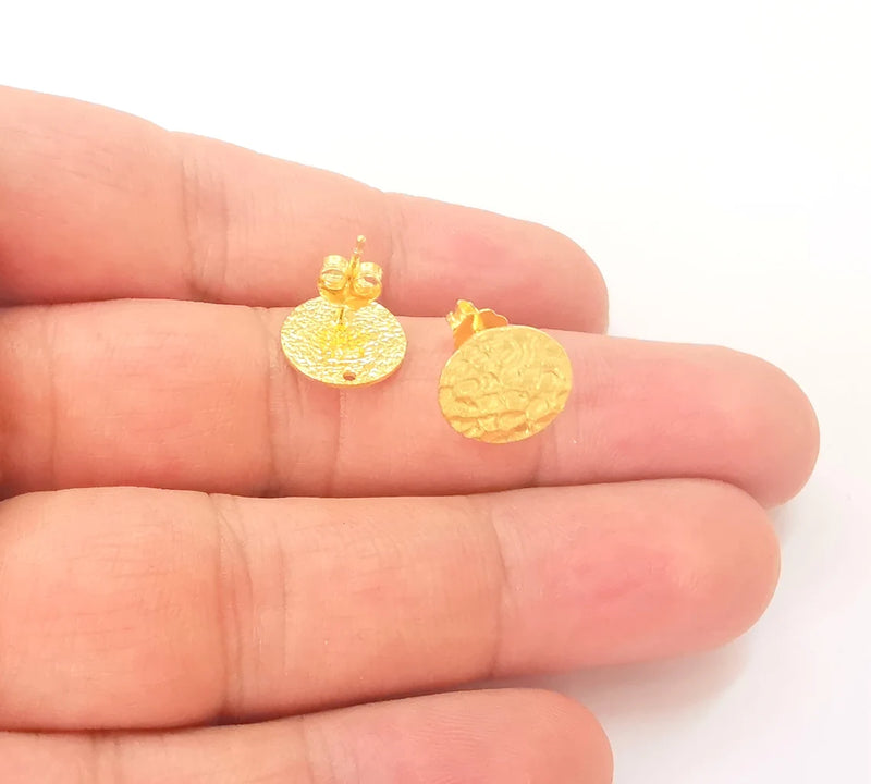 Earring Stud with Hole, Gold Plated Sterling Silver Earring Posts 2 Pcs (1 pair) 925 Silver Earring Engraving (12mm) G30188