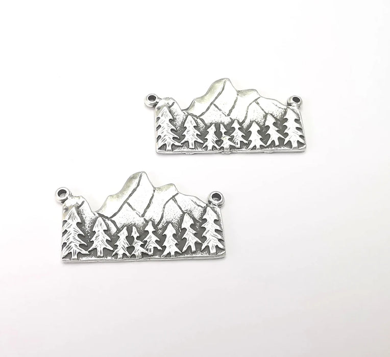 Clif Mountain Landscape Rock Forest Pendant Charms Antique Silver Plated Pendant (38x21mm) G26711