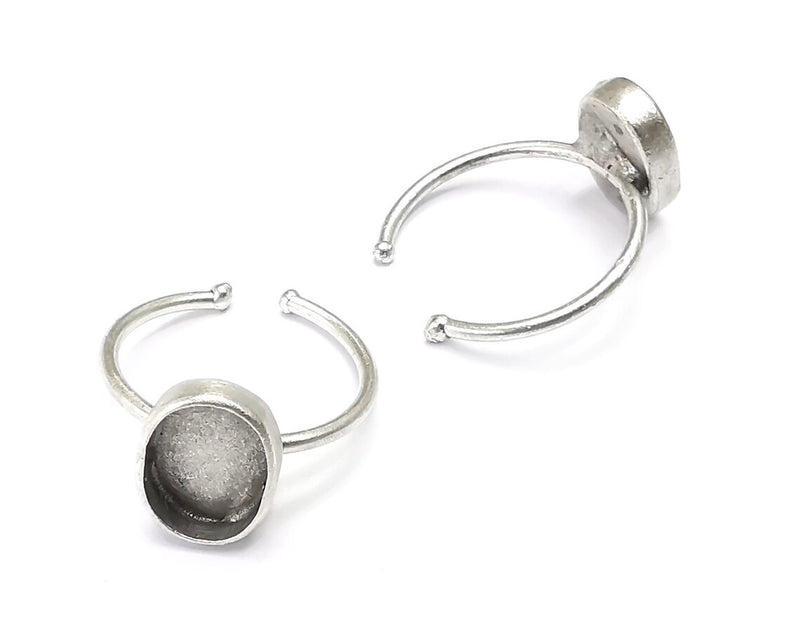 Oval Silver Ring Setting Blank Cabochon Mounting Adjustable Ring Base Bezel Antique Silver Plated Brass (11x8mm Blank) G27140