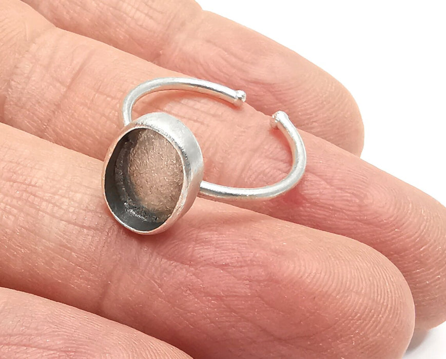 Oval Silver Ring Setting Blank Cabochon Mounting Adjustable Ring Base Bezel Antique Silver Plated Brass (11x8mm Blank) G27140