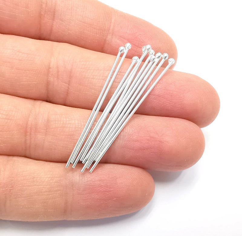 5 Sterling Silver Ball Head Pins 1.6'', 18ga (Length 1.6inch - 42mm) (Thickness 1mm - 18 Gauge) 925 Solid Silver Ball Head pin G30183
