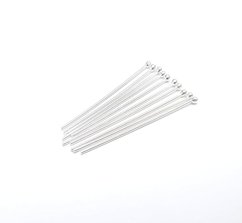 5 Sterling Silver Ball Head Pins 1.6'', 18ga (Length 1.6inch - 42mm) (Thickness 1mm - 18 Gauge) 925 Solid Silver Ball Head pin G30183