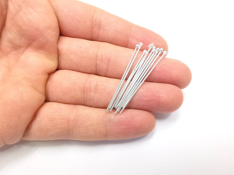 5 Sterling Silver Ball Head Pins 1.6'', 18ga (Length 1.6inch - 42mm) (Thickness 1mm - 18 Gauge) 925 Solid Silver Ball Head pin G30183