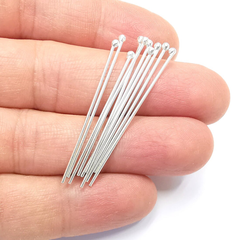 5 Sterling Silver Ball Head Pins 1.6'', 18ga (Length 1.6inch - 42mm) (Thickness 1mm - 18 Gauge) 925 Solid Silver Ball Head pin G30183