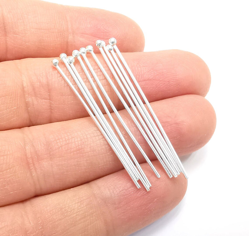 5 Sterling Silver Ball Head Pins 1.6'', 18ga (Length 1.6inch - 42mm) (Thickness 1mm - 18 Gauge) 925 Solid Silver Ball Head pin G30183
