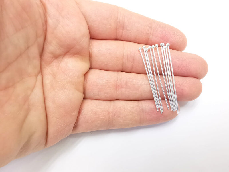 5 Sterling Silver Ball Head Pins 1.6'', 18ga (Length 1.6inch - 42mm) (Thickness 1mm - 18 Gauge) 925 Solid Silver Ball Head pin G30183