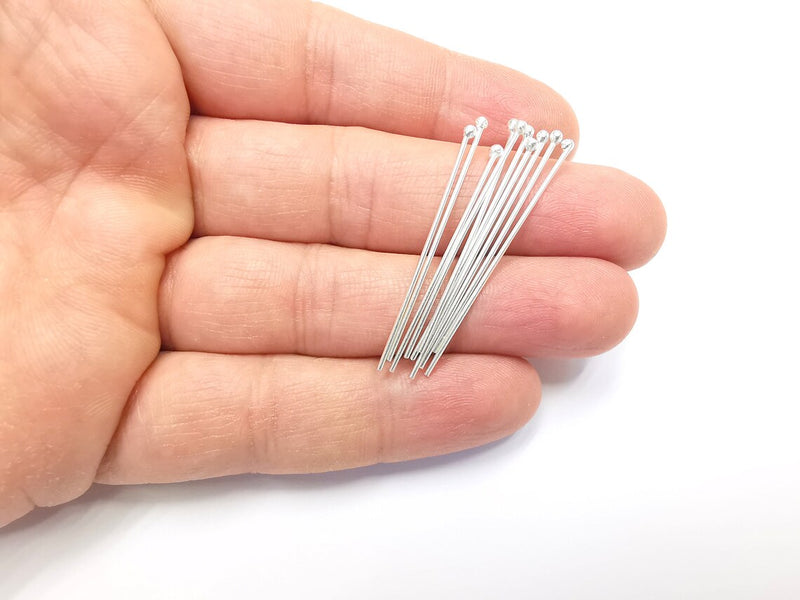 5 Sterling Silver Ball Head Pins 1.6'', 18ga (Length 1.6inch - 42mm) (Thickness 1mm - 18 Gauge) 925 Solid Silver Ball Head pin G30183
