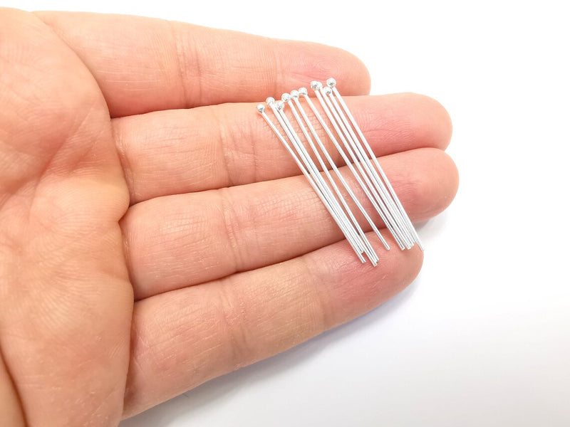 5 Sterling Silver Ball Head Pins 1.6'', 18ga (Length 1.6inch - 42mm) (Thickness 1mm - 18 Gauge) 925 Solid Silver Ball Head pin G30183