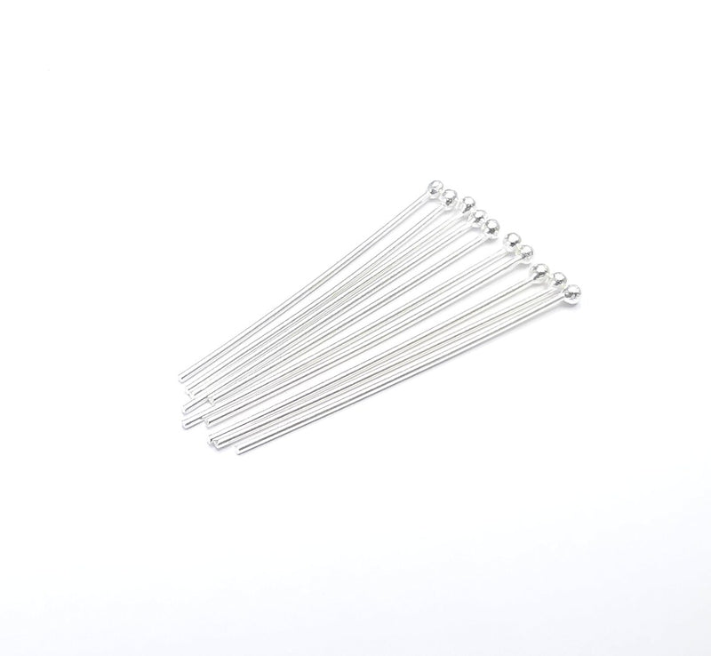 5 Sterling Silver Ball Head Pins 1.6'', 18ga (Length 1.6inch - 42mm) (Thickness 1mm - 18 Gauge) 925 Solid Silver Ball Head pin G30183