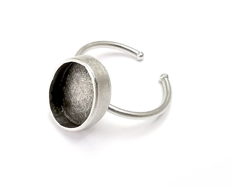 Oval Silver Ring Setting Blank Cabochon Mounting Adjustable Ring Base Bezel Antique Silver Plated Brass (13x10mm Blank) G28195