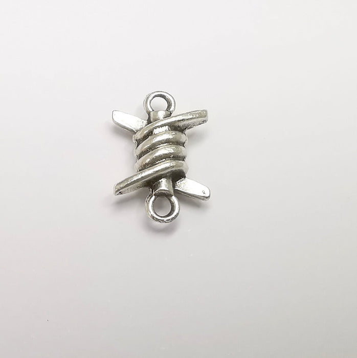 5 Barbed wire Charms Connector, Antique Silver Plated Earring Charms, Bracelet Charms (19x13mm) G29489