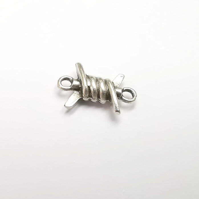 5 Barbed wire Charms Connector, Antique Silver Plated Earring Charms, Bracelet Charms (19x13mm) G29489