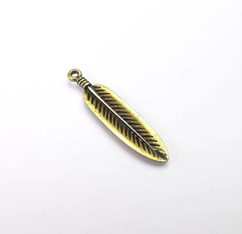 Feather Charms, Antique Bronze Plated Charms Leaf Charms (38x9mm) G29880