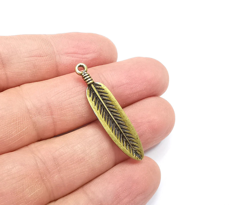 Feather Charms, Antique Bronze Plated Charms Leaf Charms (38x9mm) G29880